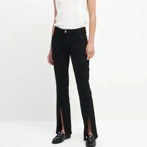 7 For All Mankind Kimmie Straight Leg Jeans Black Front Split